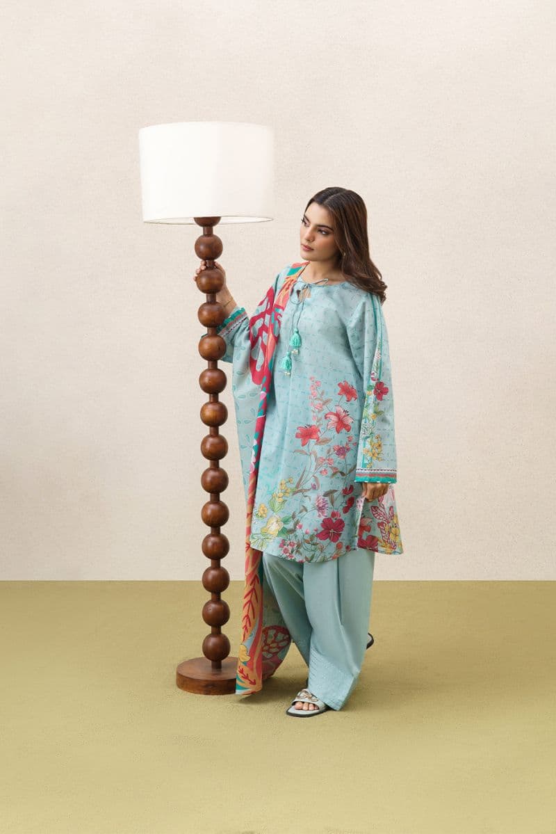 3 PIECE PRINTED LAWN SUIT-AQUA BREEZE (UNSTITCHED) thumbnail