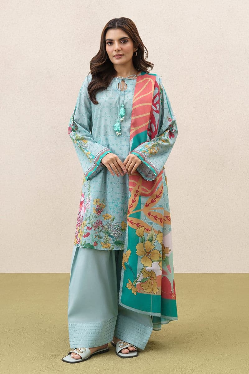 3 PIECE PRINTED LAWN SUIT-AQUA BREEZE (UNSTITCHED) thumbnail