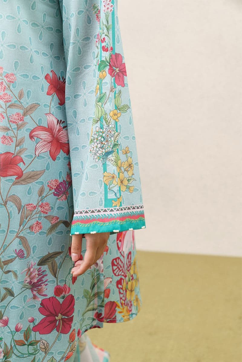 3 PIECE PRINTED LAWN SUIT-AQUA BREEZE (UNSTITCHED) thumbnail