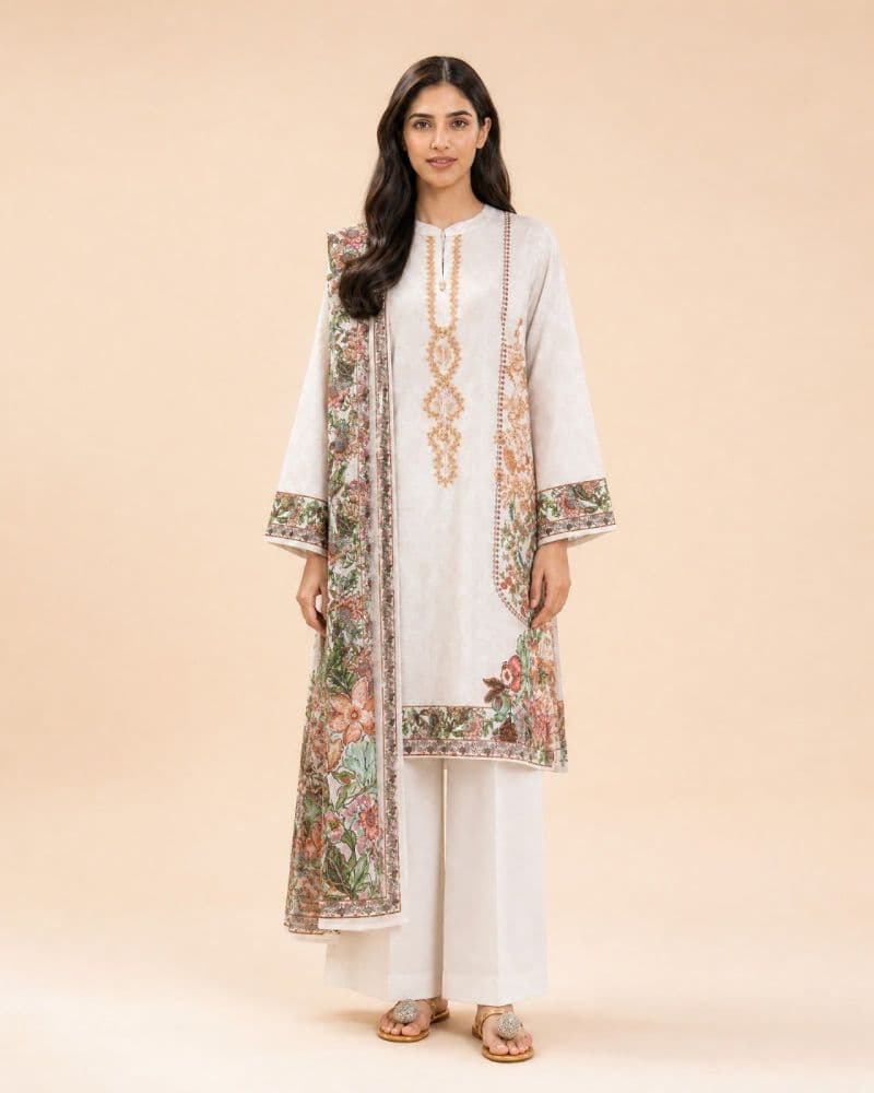 3 PIECE PRINTED LAWN SUIT-PARTERRE YARD (UNSTITCHED) thumbnail