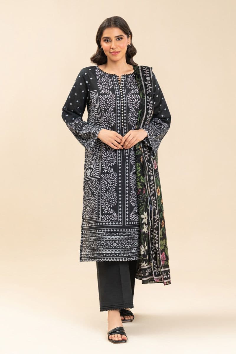 3 PIECE PRINTED LAWN SUIT-OBSIDIAN BLOOM (UNSTITCHED) thumbnail