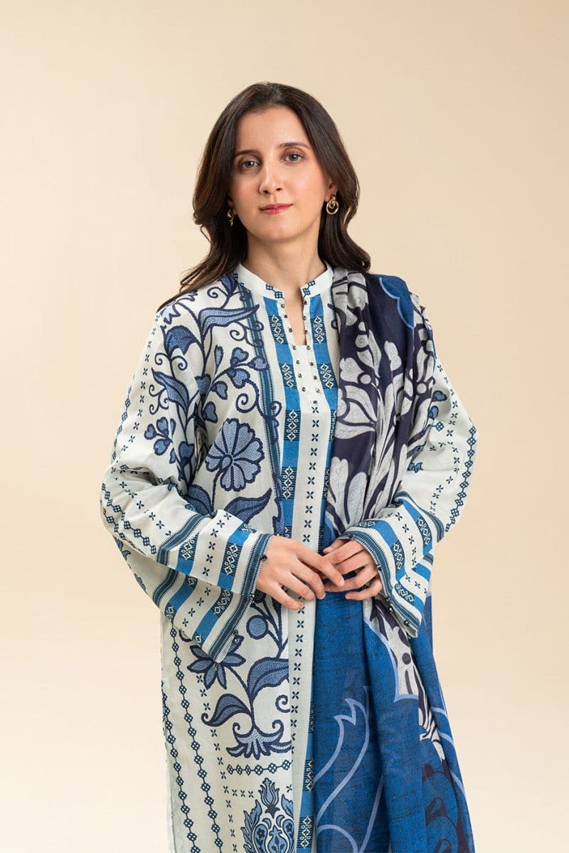 3 PICE PRINTED LAWN SUIT-MAGICIANS BLUE (UNSTITCHED) thumbnail
