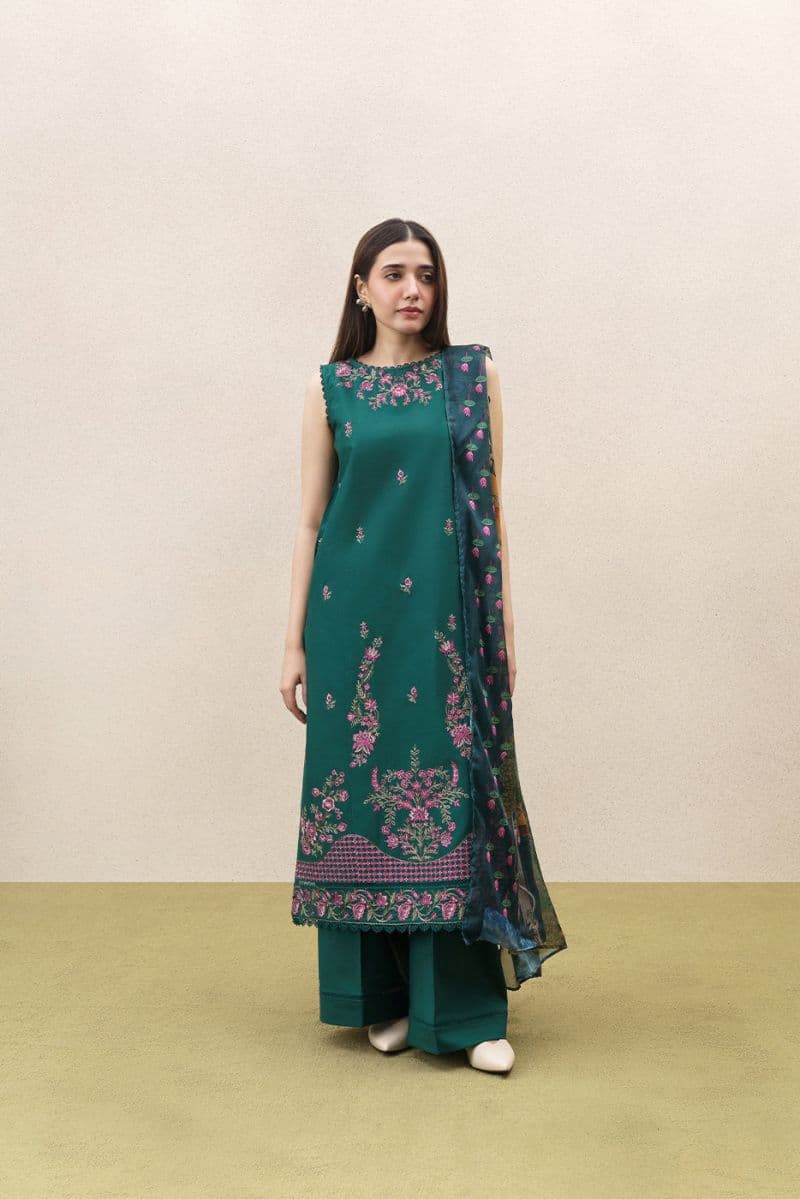 3 PIECE EMBROIDERED LAWN SUIT-EMERALD GLEAM (UNSTITCHED) thumbnail