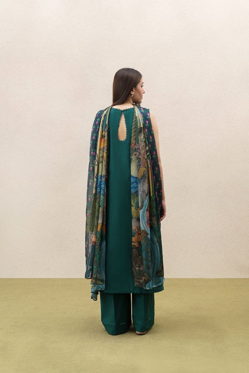 3 PIECE EMBROIDERED LAWN SUIT-EMERALD GLEAM (UNSTITCHED) thumbnail