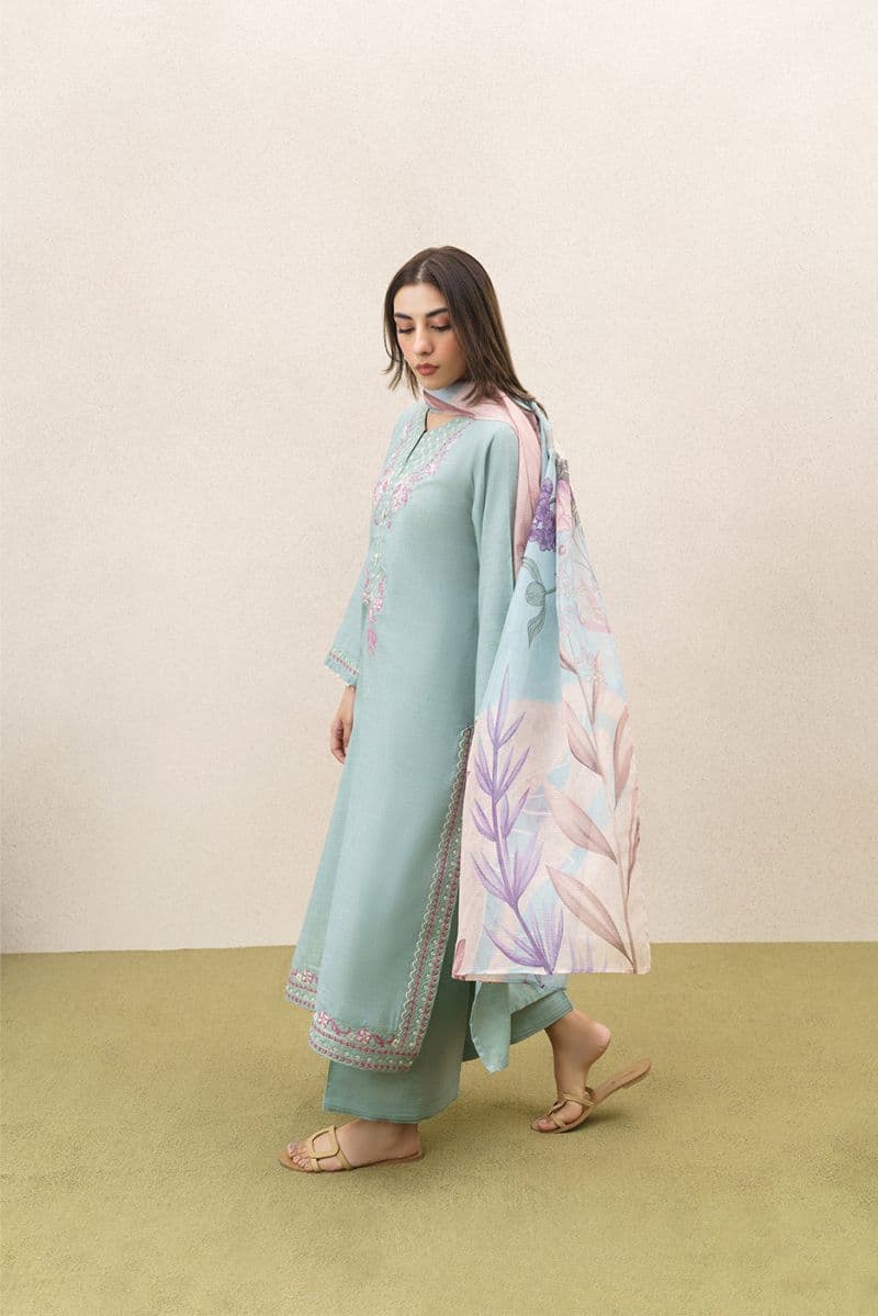 3 PIECE EMBROIDERED SELF JACQUARD SUIT-CERULEAN RESORT (UNSTITCHED) thumbnail