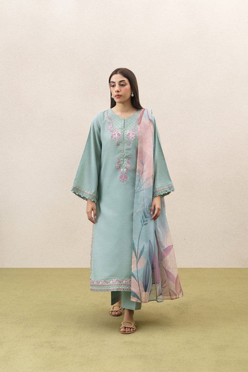 3 PIECE EMBROIDERED SELF JACQUARD SUIT-CERULEAN RESORT (UNSTITCHED) thumbnail