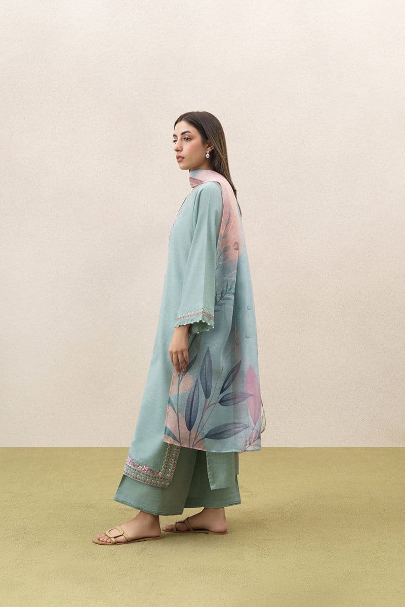 3 PIECE EMBROIDERED SELF JACQUARD SUIT-CERULEAN RESORT (UNSTITCHED) thumbnail