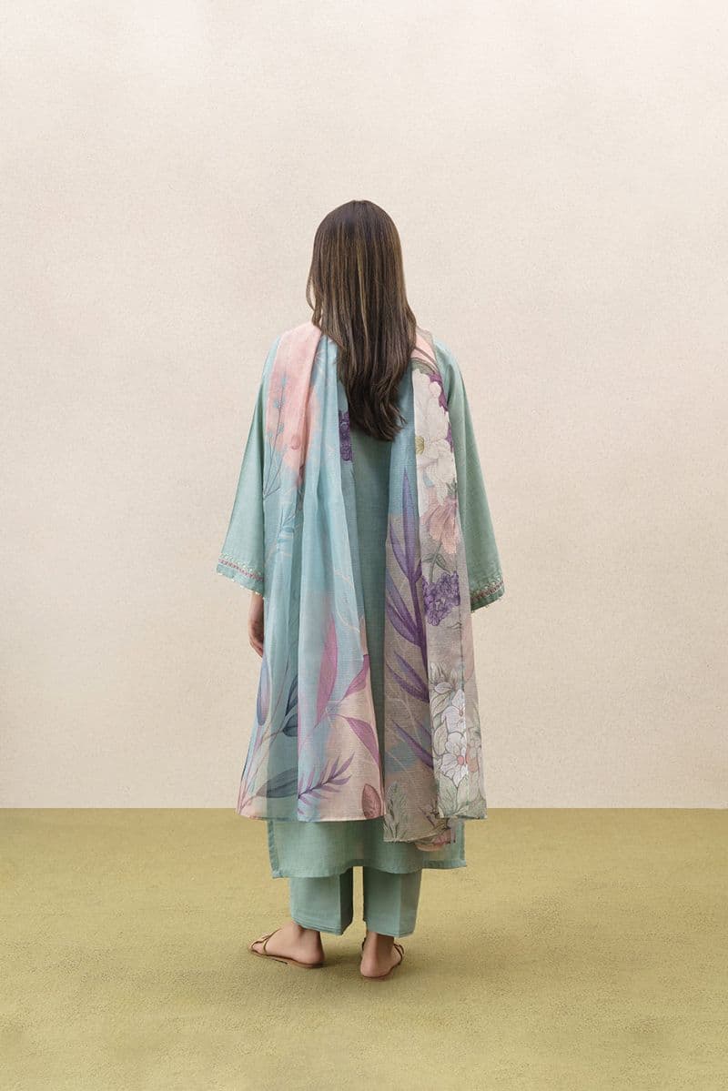 3 PIECE EMBROIDERED SELF JACQUARD SUIT-CERULEAN RESORT (UNSTITCHED) thumbnail