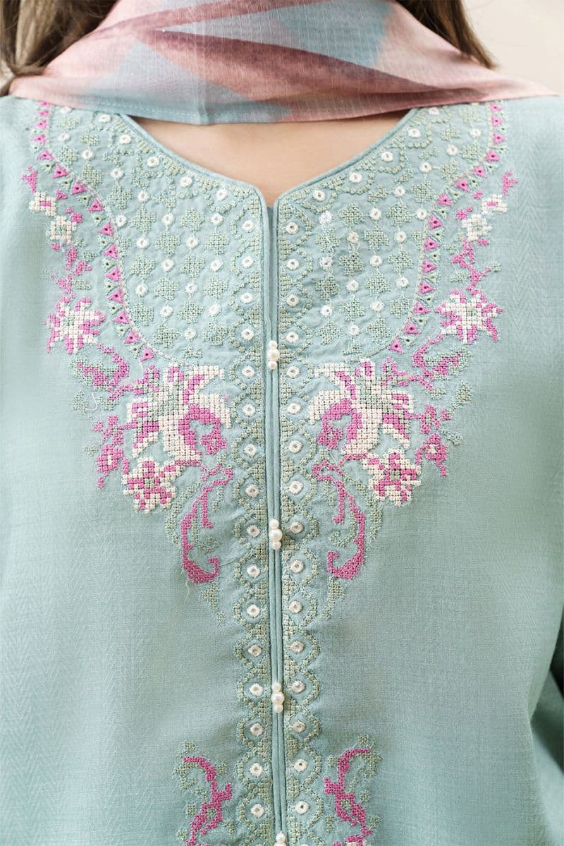 3 PIECE EMBROIDERED SELF JACQUARD SUIT-CERULEAN RESORT (UNSTITCHED) thumbnail