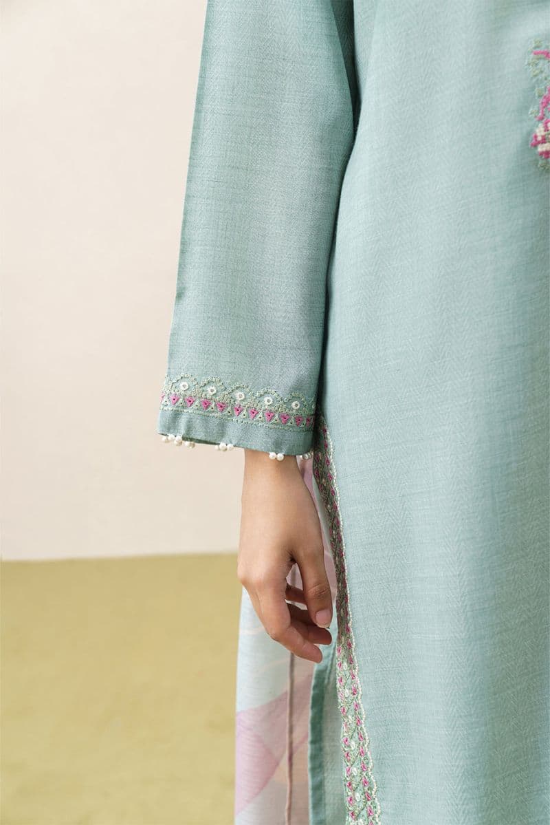 3 PIECE EMBROIDERED SELF JACQUARD SUIT-CERULEAN RESORT (UNSTITCHED) thumbnail