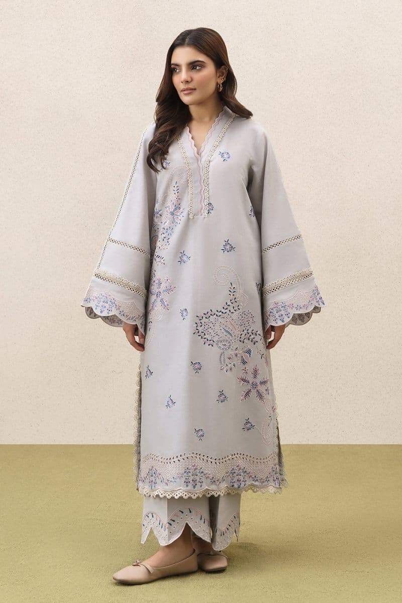 2 PIECE EMBROIDERED KHADDAR SUIT-DUSTY MEADOW (UNSTITCHED) thumbnail