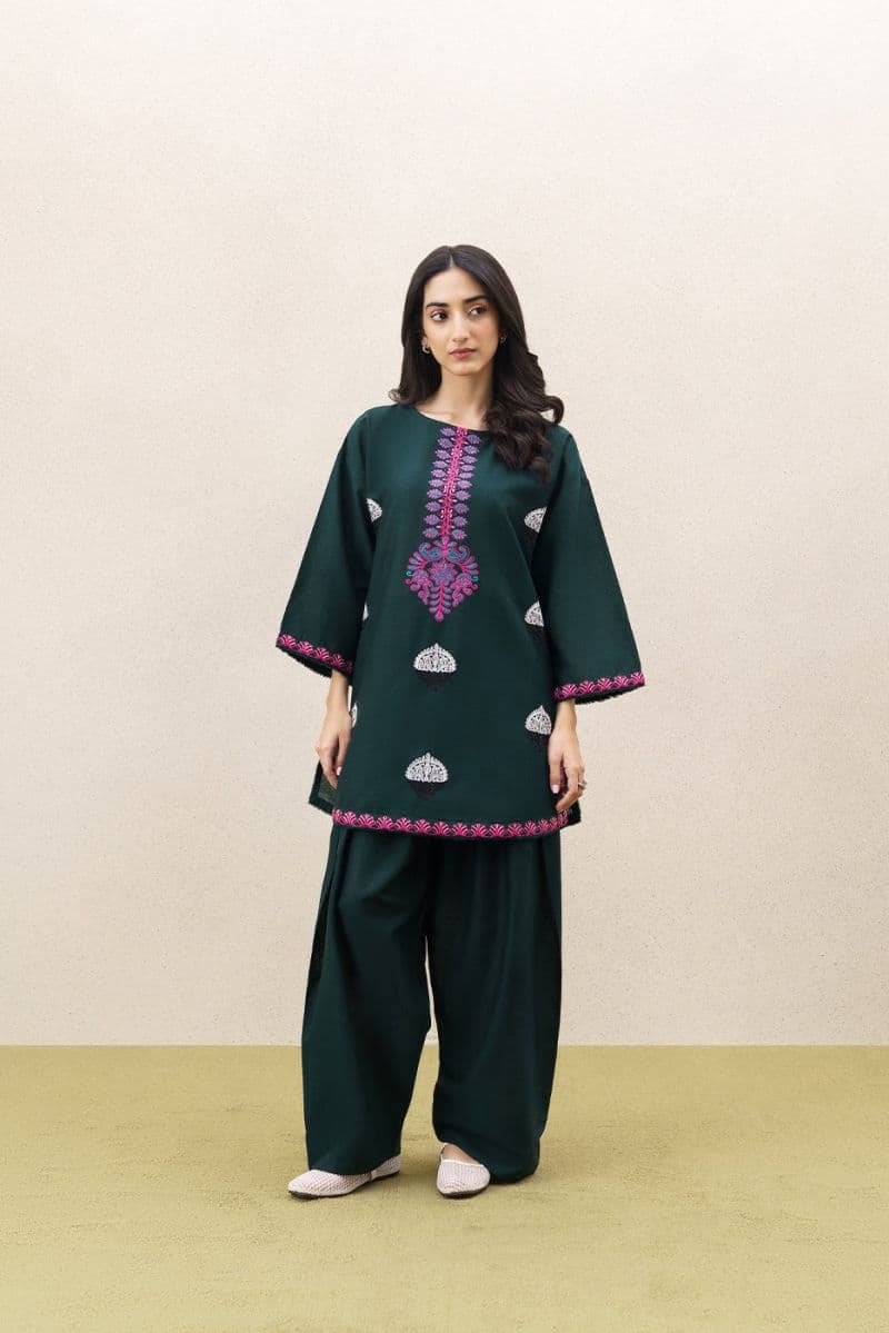 2 PIECE EMBROIDERED SLUB KHADDAR SUIT (PRET)