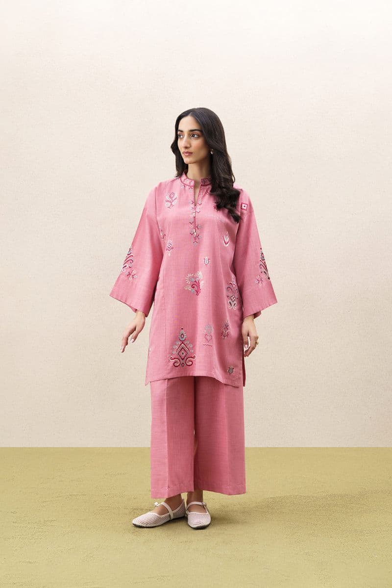 2 PIECE EMBROIDERED SLUB SUIT (PRET)