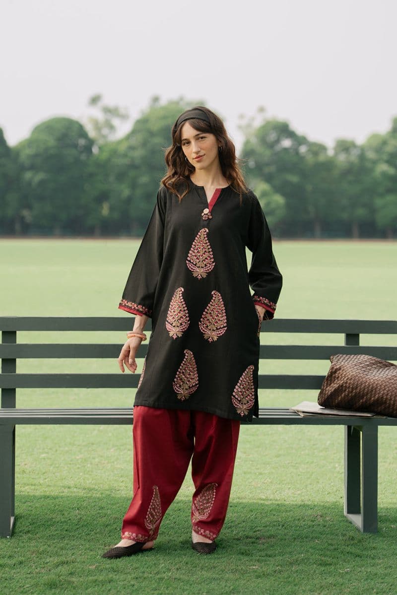 2 PIECE EMBROIDERED SLUB KHADDAR SUIT (PRET)