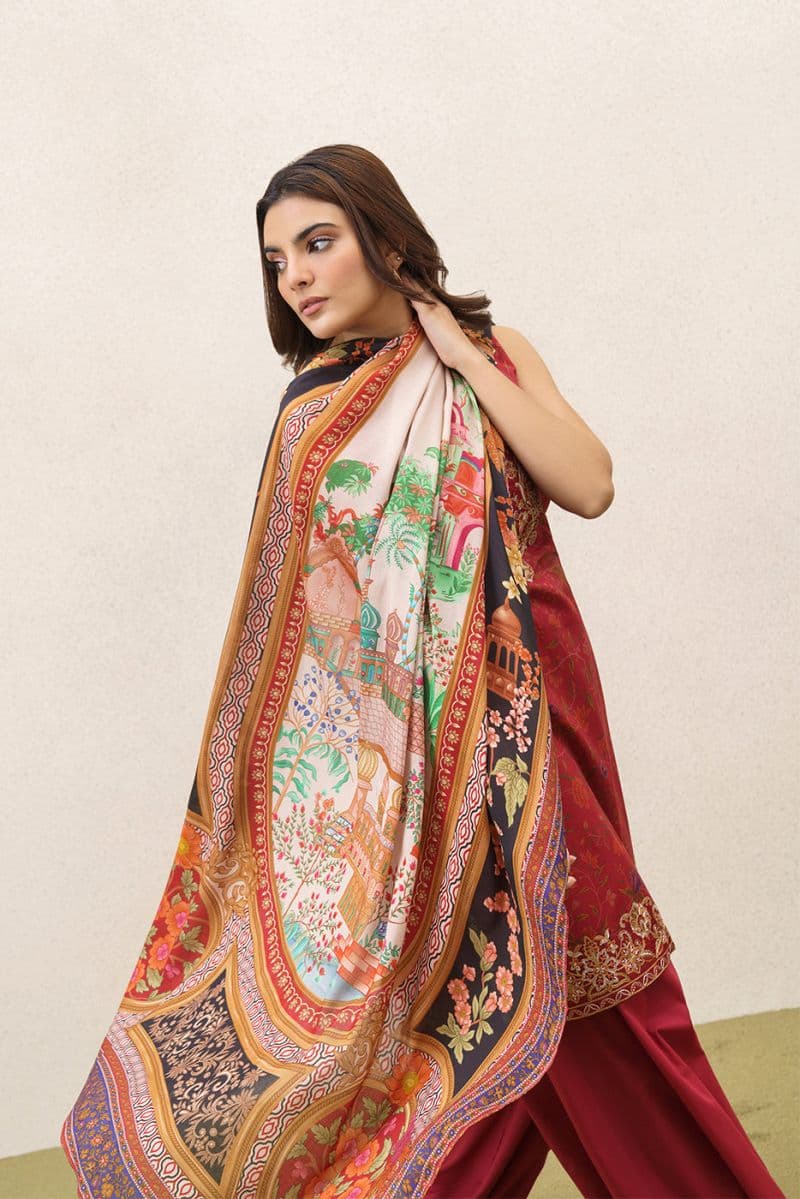 3 PIECE EMBROIDERED LAWN SUIT-SCARLET EMBER (UNSTITCHED) thumbnail