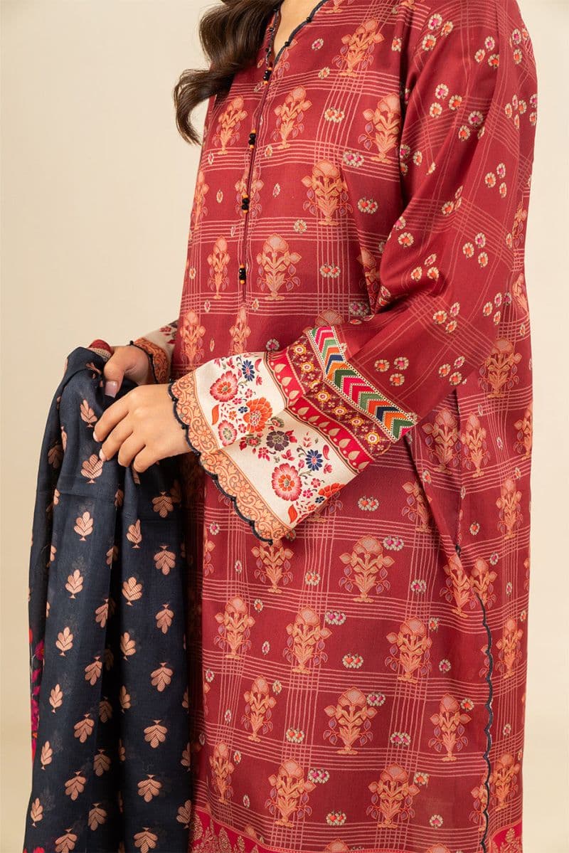 3 PIECE PRINTED LAWN SUIT-SCARLET EMBER (UNSTITCHED) thumbnail