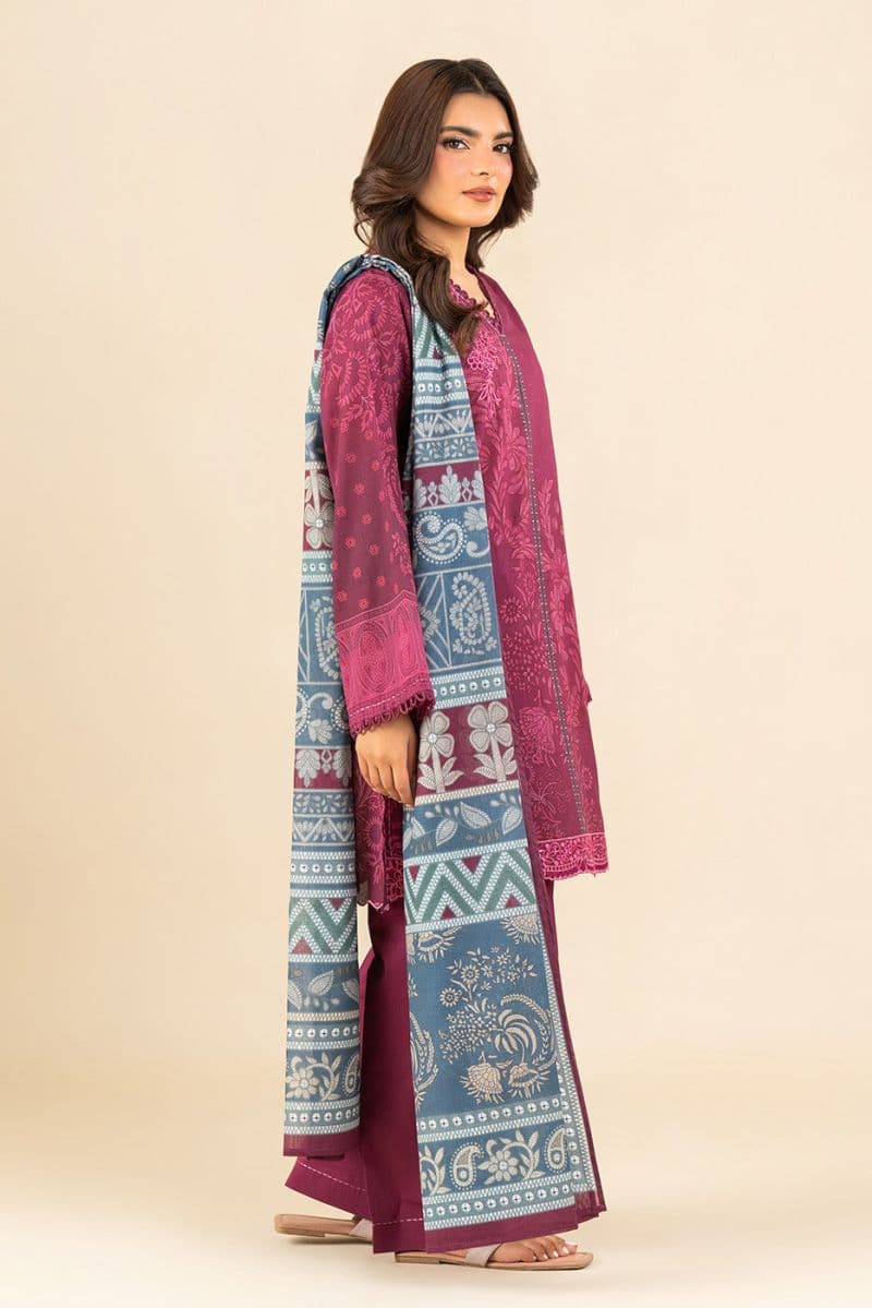 3 PIECE EMBROIDERED LAWN SUIT-PLUM WHISPER (UNSTITCHED) thumbnail