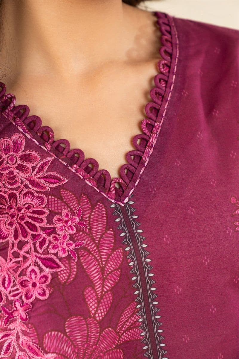 3 PIECE EMBROIDERED LAWN SUIT-PLUM WHISPER (UNSTITCHED) thumbnail