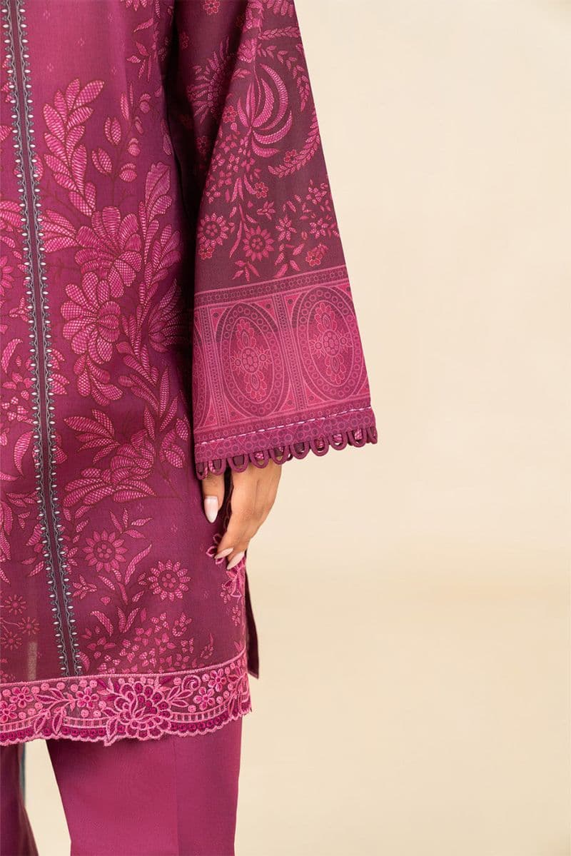 3 PIECE EMBROIDERED LAWN SUIT-PLUM WHISPER (UNSTITCHED) thumbnail
