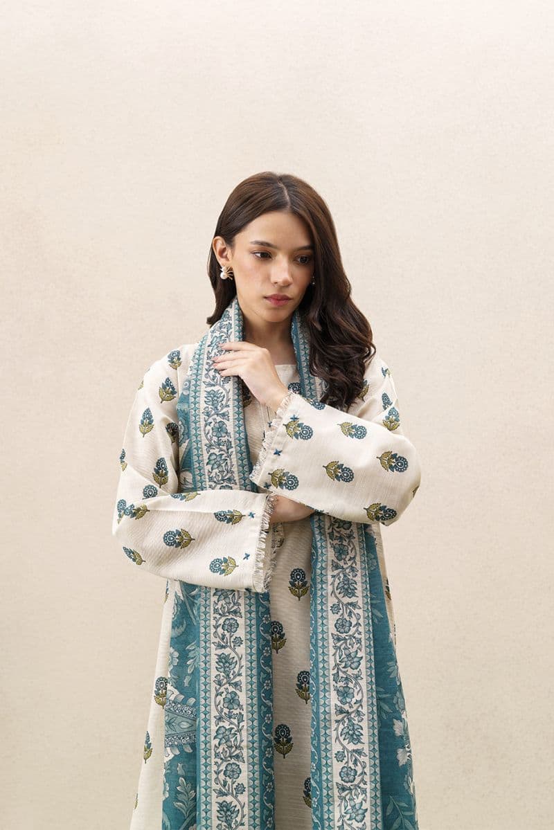 3 PIECE PRINTED KHADDAR SUIT-SILVER MUSE (UNSTITCHED)