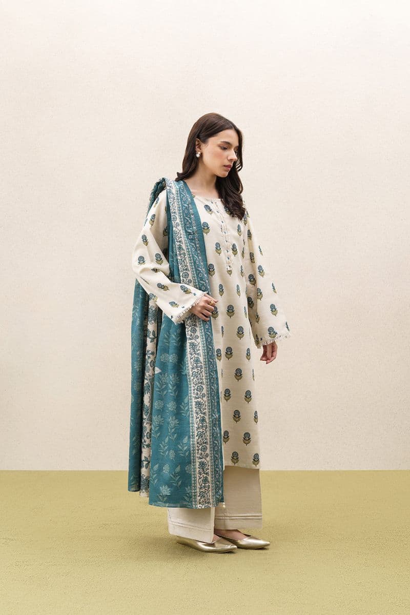 3 PIECE PRINTED KHADDAR SUIT-SILVER MUSE (UNSTITCHED)