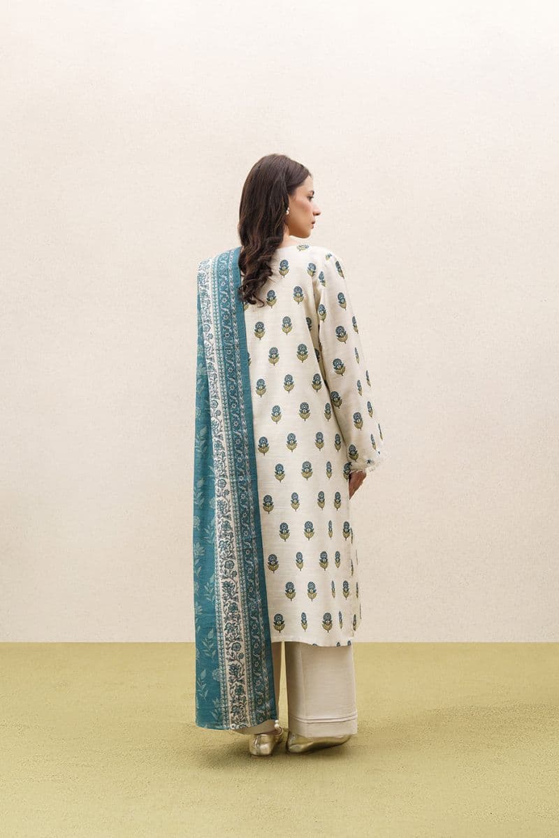 3 PIECE PRINTED KHADDAR SUIT-SILVER MUSE (UNSTITCHED)