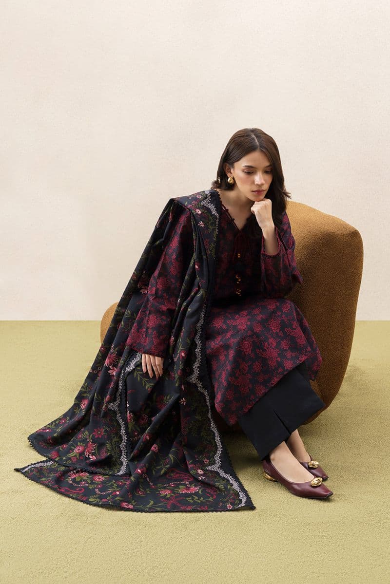 3 PIECE PRINTED KHADDAR SUIT-CRIMSON AFFAIR (UNSTITCHED) thumbnail