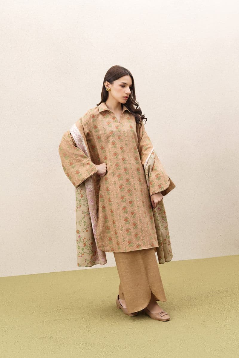 3 PIECE PRINTED KHADDAR SUIT-BEIGE ELEGANCE (UNSTITCHED)