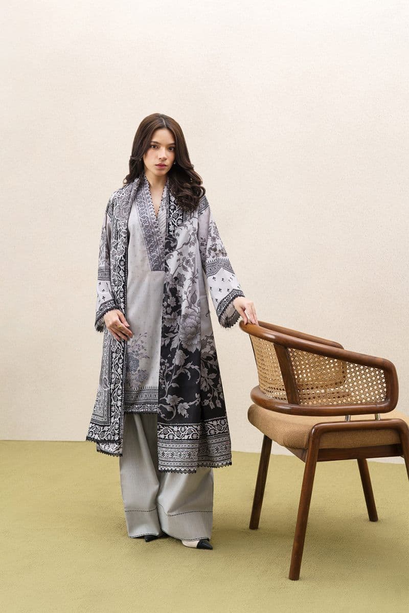 3 PIECE EMBROIDERED KHADDAR SUIT-GREY WILLOW (UNSTITCHED) thumbnail
