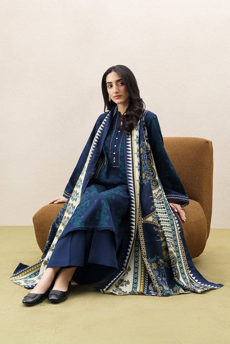 3 PIECE EMBROIDERED KHADDAR SUIT WITH SHAWL-NIGHT WHISPER (UNSTITCHED) thumbnail