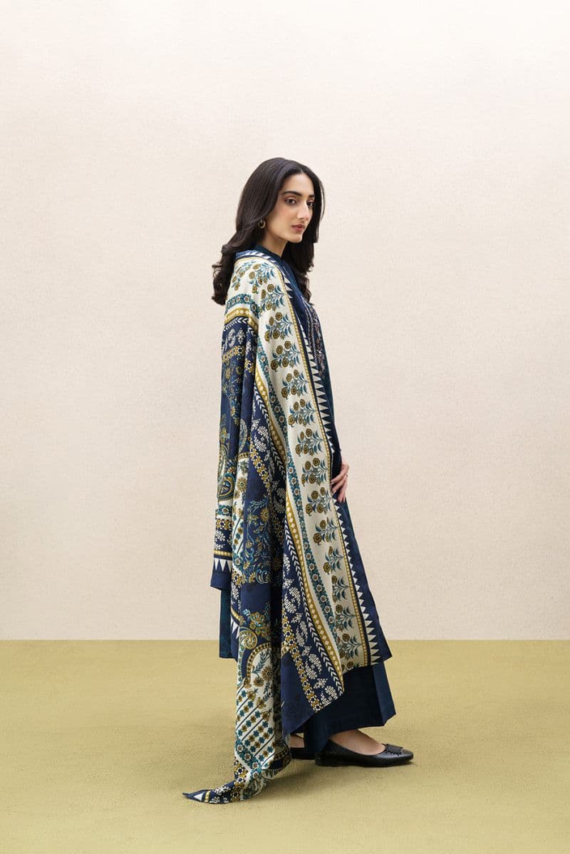 3 PIECE EMBROIDERED KHADDAR SUIT WITH SHAWL-NIGHT WHISPER (UNSTITCHED) thumbnail