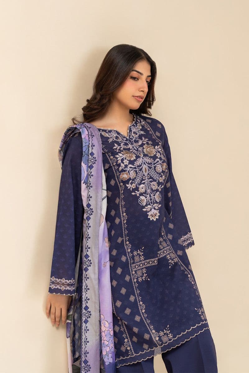 3 PIECE EMBROIDERED LAWN SUIT-PLUM ORCHID (UNSTITCHED) thumbnail
