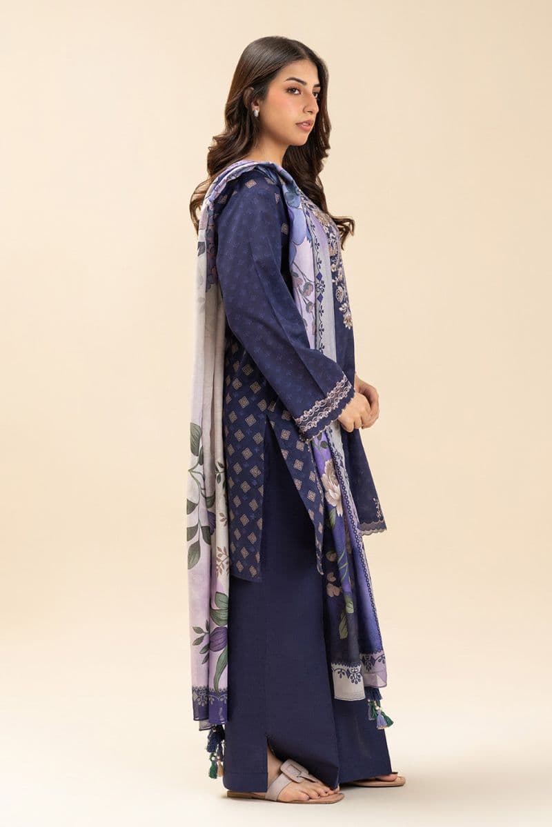 3 PIECE EMBROIDERED LAWN SUIT-PLUM ORCHID (UNSTITCHED) thumbnail