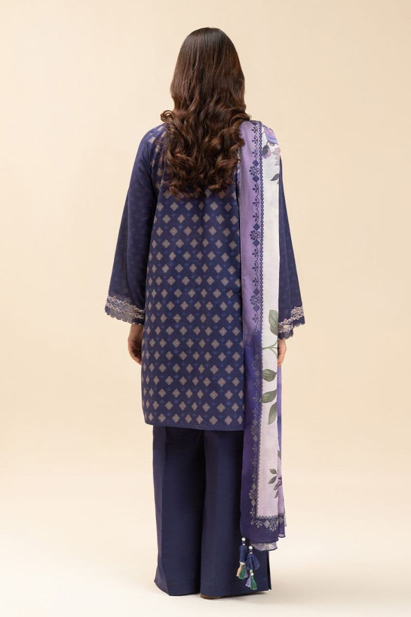 3 PIECE EMBROIDERED LAWN SUIT-PLUM ORCHID (UNSTITCHED) thumbnail