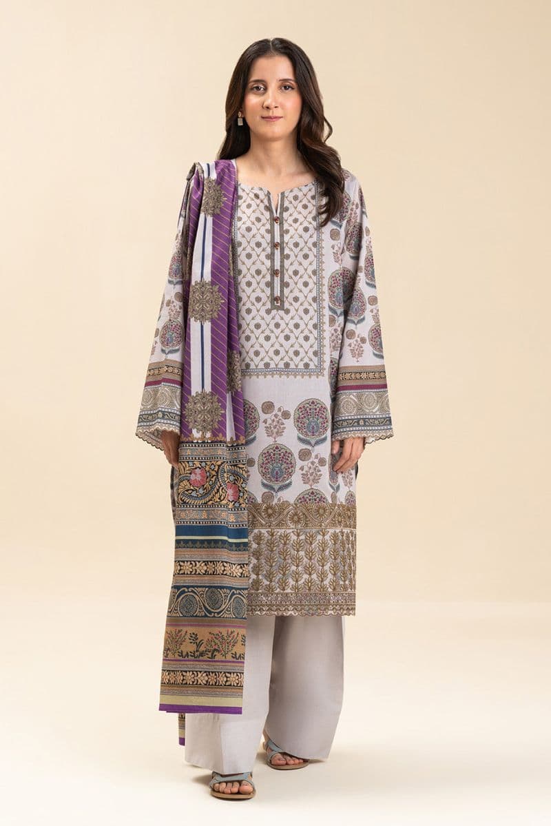 3 PIECE EMBROIDERED LAWN SUIT-SMOKY GLEAM (UNSTITCHED) thumbnail
