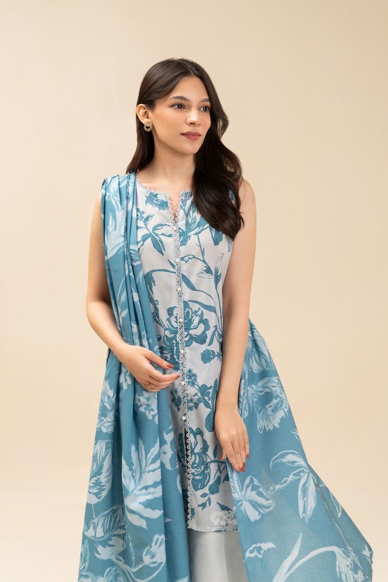 3 PICE EMBROIDERED LAWN SUIT-MONOCHROMATIC AZURE (UNSTITCHED) thumbnail