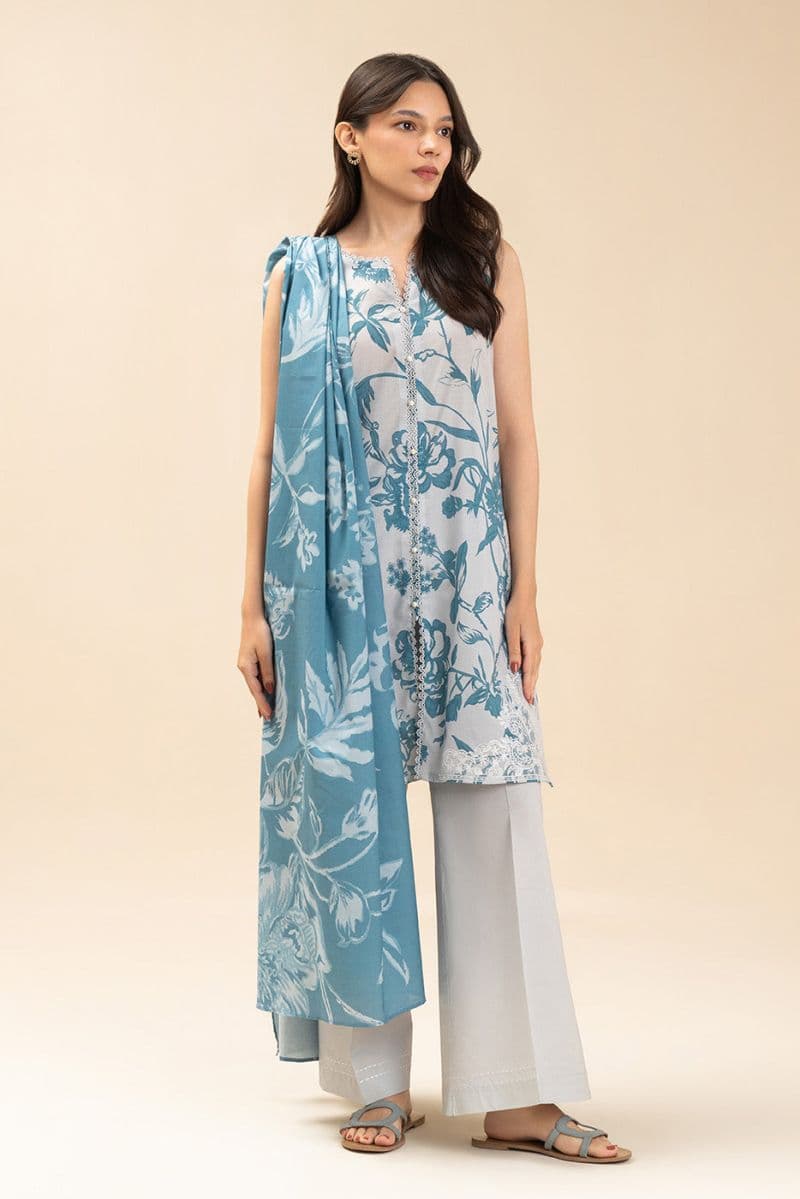 3 PICE EMBROIDERED LAWN SUIT-MONOCHROMATIC AZURE (UNSTITCHED) thumbnail