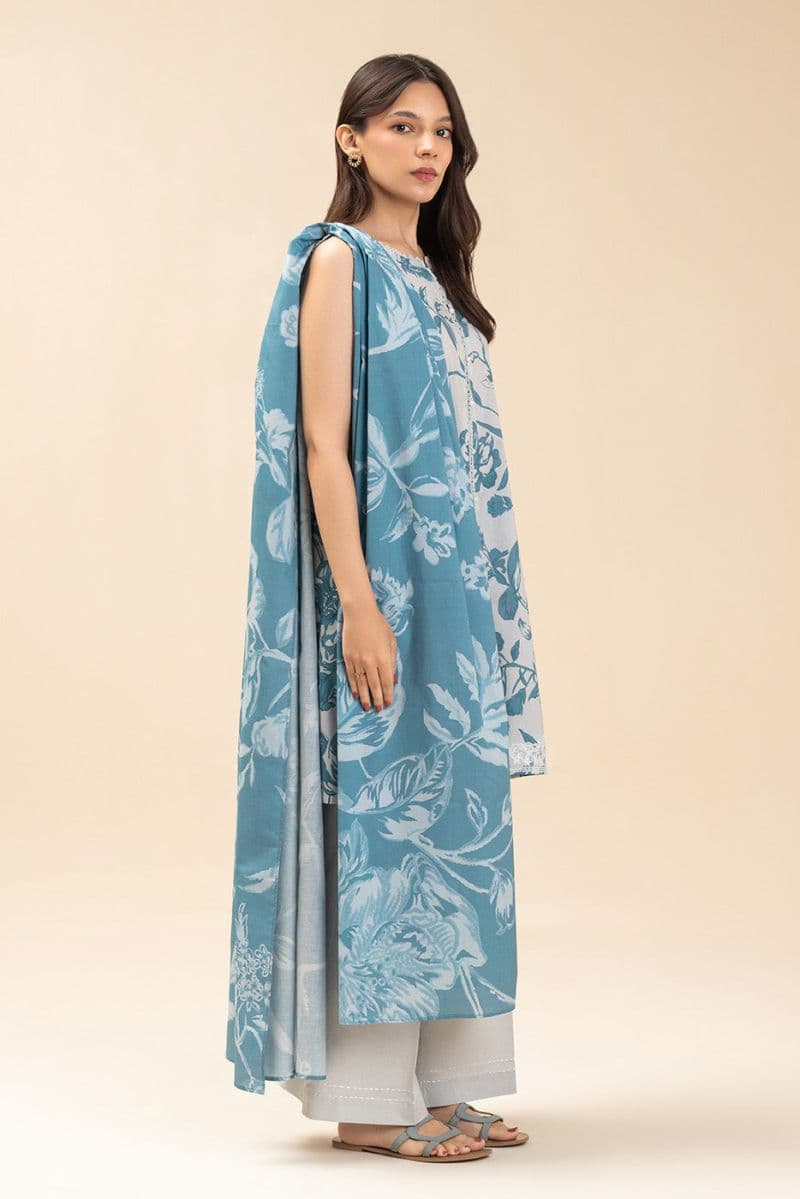 3 PICE EMBROIDERED LAWN SUIT-MONOCHROMATIC AZURE (UNSTITCHED) thumbnail