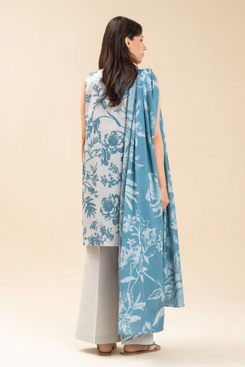 3 PICE EMBROIDERED LAWN SUIT-MONOCHROMATIC AZURE (UNSTITCHED) thumbnail