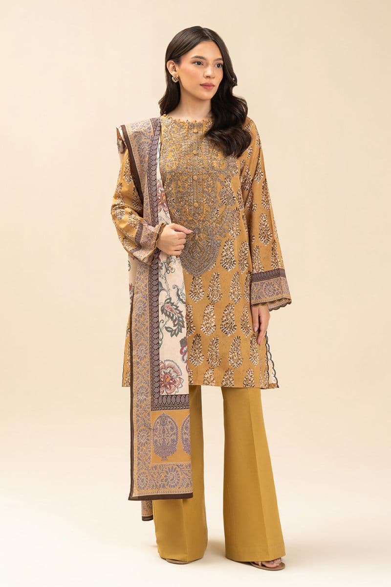 3 PIECE EMBROIDERED LAWN SUIT-AZTEC GOLD (UNSTITCHED) thumbnail