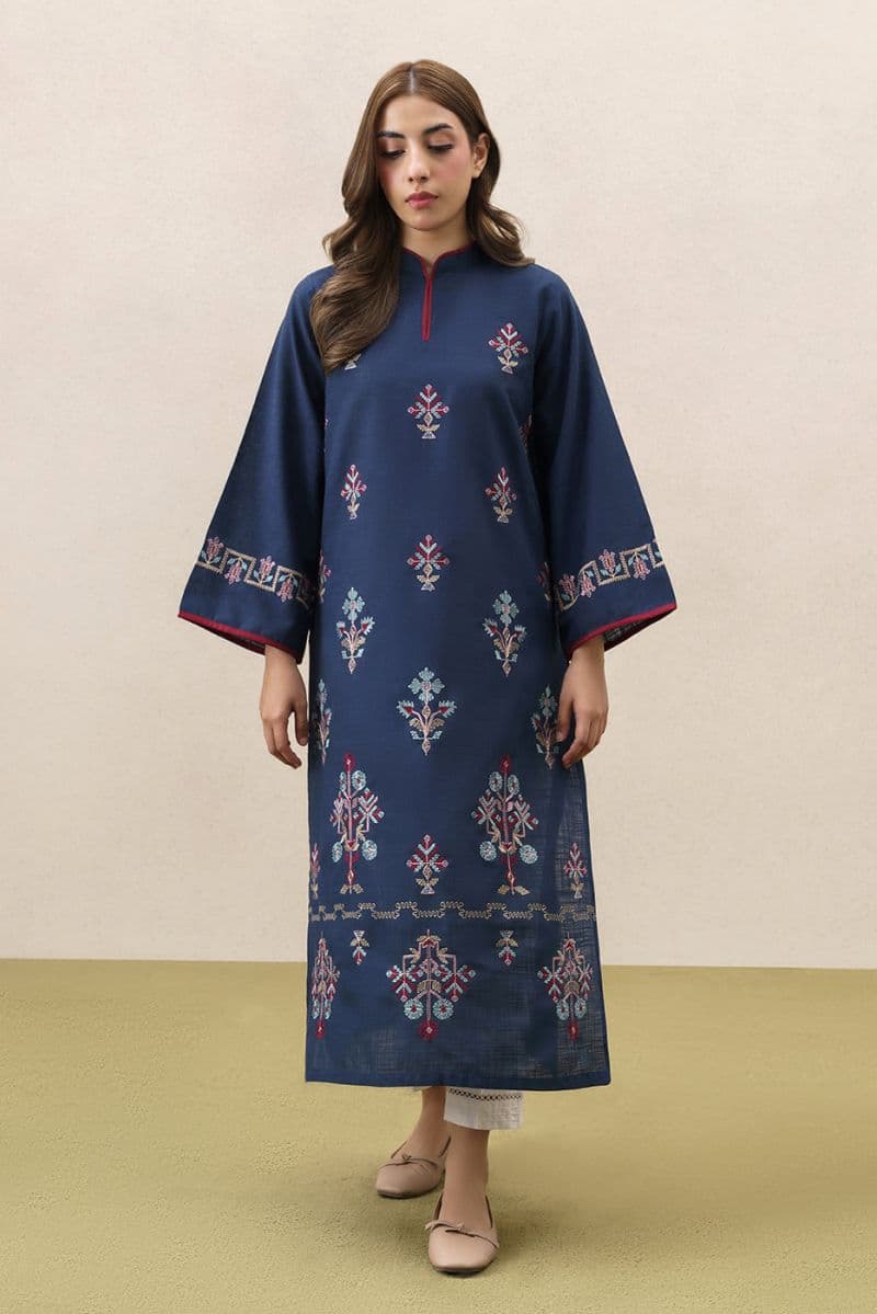 EMBROIDERED TWO WAY SLUB SHIRT (PRET)