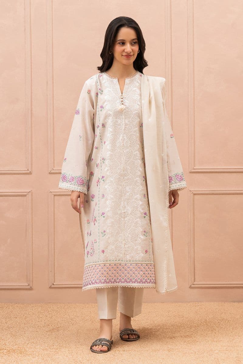 3 PIECE EMBROIDERED PAPER COTTON SUIT (HIGH CASUAL) thumbnail