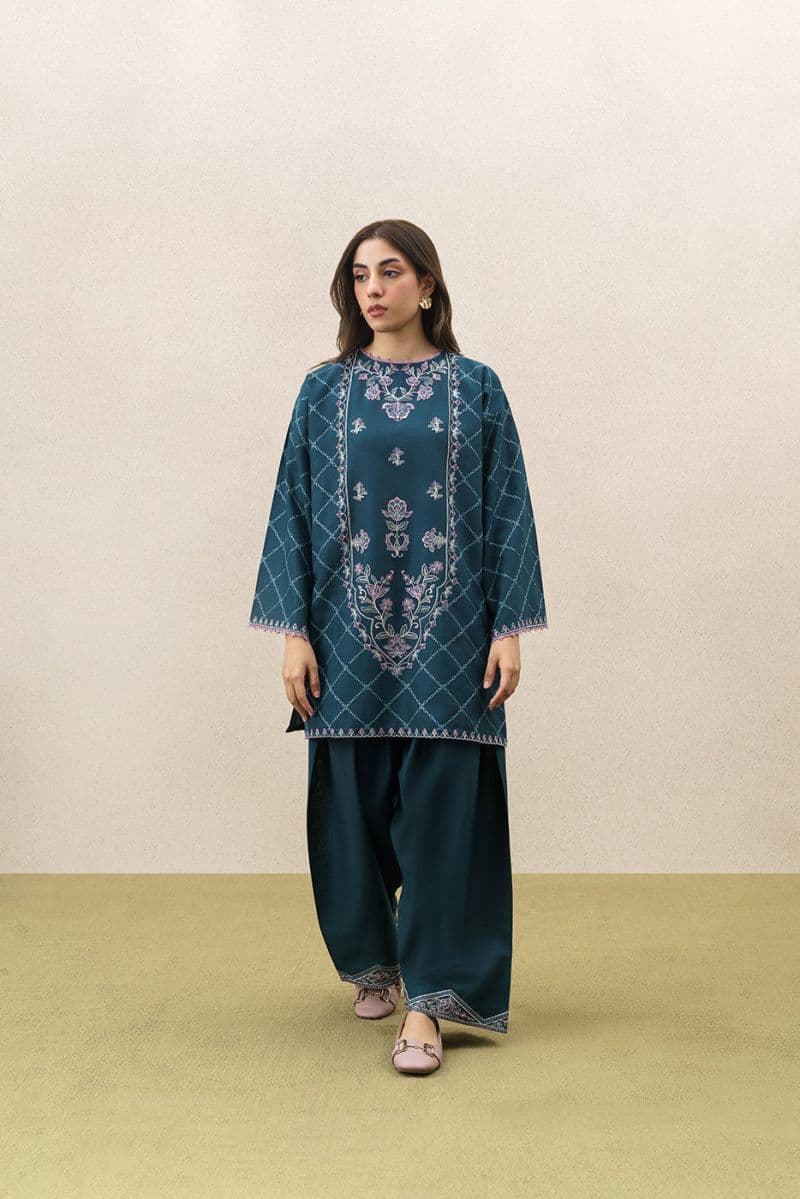 2 Piece Embroidered Khaddar Suit - Dusky Serenade Unstitched