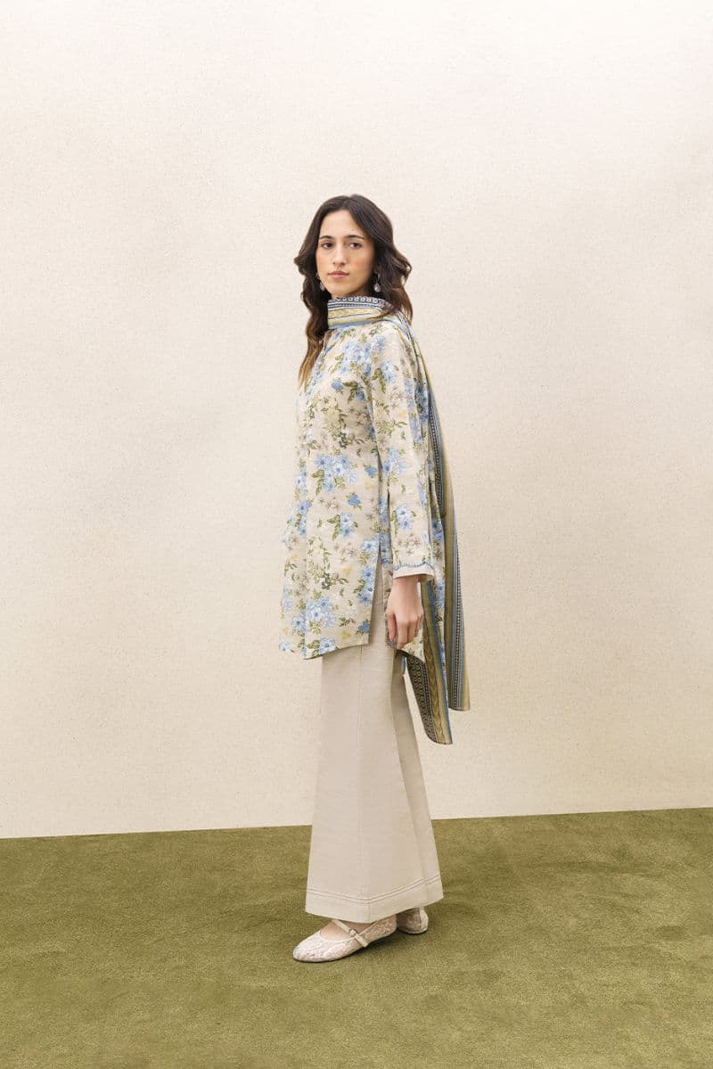 3 Piece Printed Khaddar Suit - Aqua Essence Unstitched