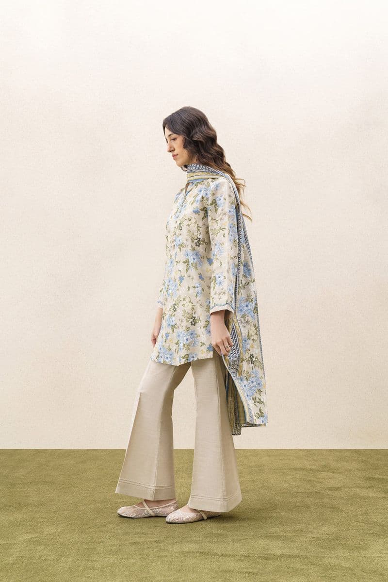 3 Piece Printed Khaddar Suit - Aqua Essence Unstitched