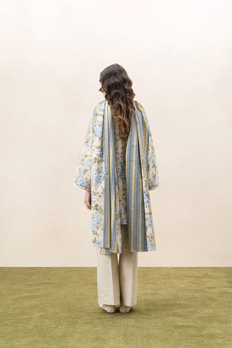 3 Piece Printed Khaddar Suit - Aqua Essence Unstitched