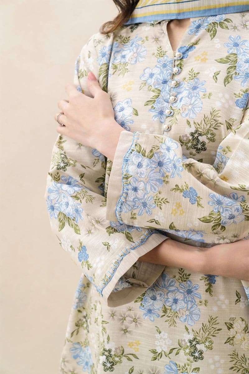 3 Piece Printed Khaddar Suit - Aqua Essence Unstitched