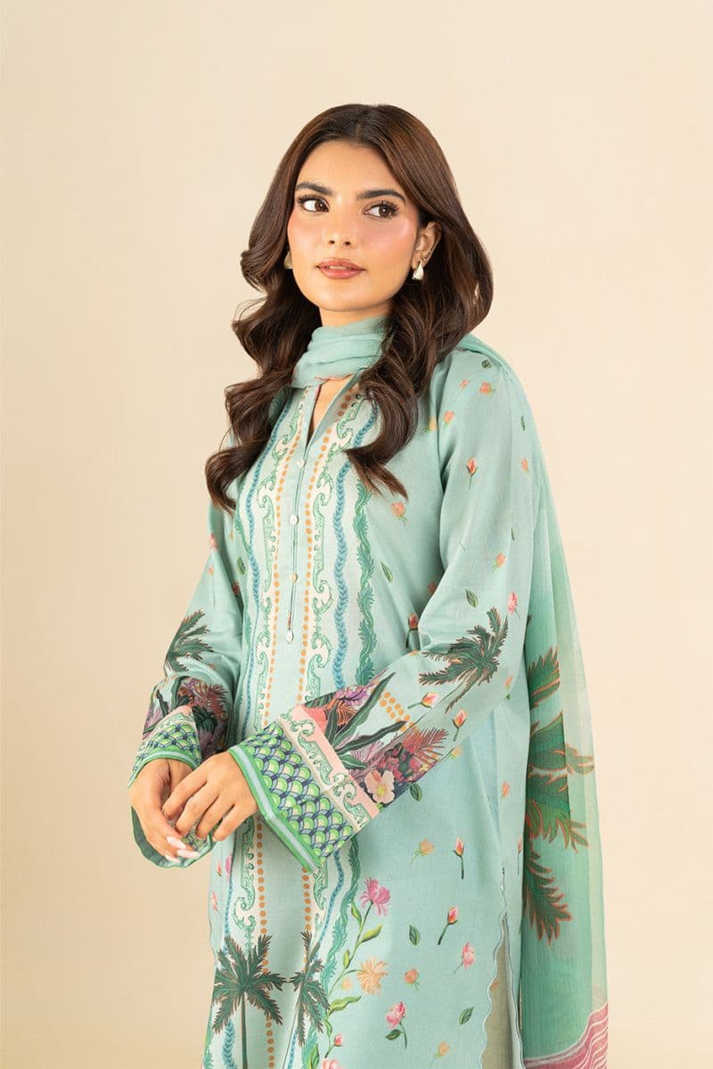 3 Piece Printed Lawn Suit - Cameo Green Unstitched