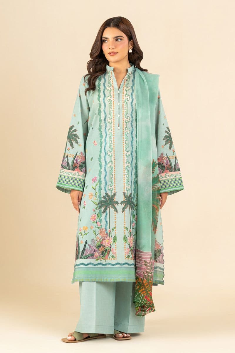 3 Piece Printed Lawn Suit - Cameo Green Unstitched