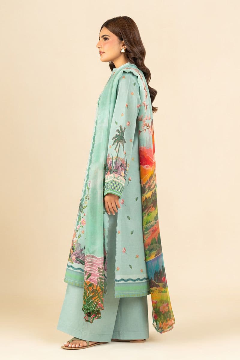 3 Piece Printed Lawn Suit - Cameo Green Unstitched